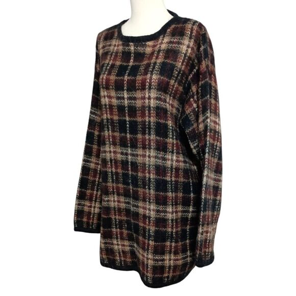 Vintage Mohair Blend Plaid Sweater XL Brown Oversized Boxy Academia Grandpa 80s - Picture 5 of 16